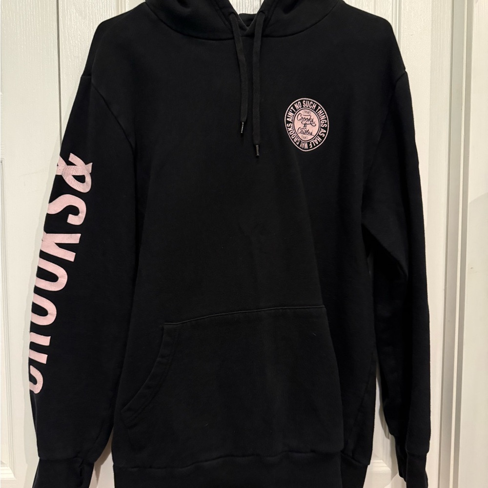 Crooks & Castles Black Crewneck Hoodie with Pink Logo